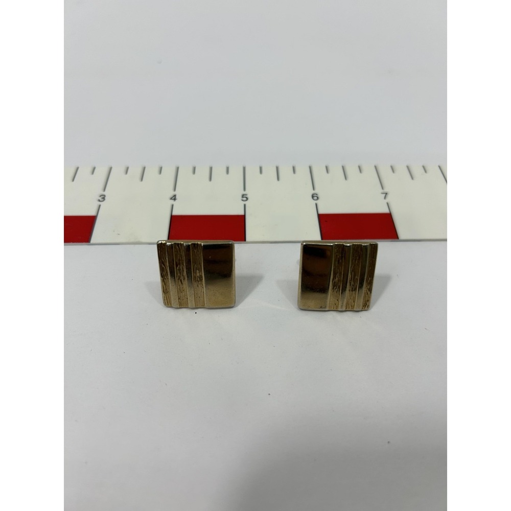 Gold Tone Square Cufflinks Mens Textured Stripe Bullet Back Dress Formal Shirt